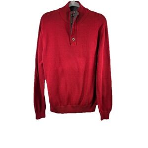 BRITISH KHAKI Men's L Burgundy Red 1/4‎ Zip Sweater Button Mock Neck 100% Cotton